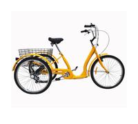 MYXJX adult tricycle, 24 Inch Trikes For Adult ,cargo Bike 3 Wheel Bicycle Cruise Trike, Cargo Trike With Basket, Cycling Bike For Outdoor Sports Shopping(Pink)(Yellow)