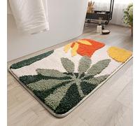 MYXJX bath mat, Green And Orange Leaves Bathroom Mats Non Slip Washable,Bath For, Rug,Absorbent Mat