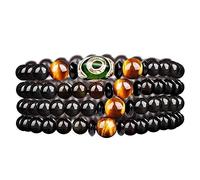 MYXJX beaded bracelets, Natural Obsidian Couple Bracelet Natural Rainbow Eye Agate Dzi Beaded Moonstone Bracelet Men Women Bracelet 6MM Black Jade