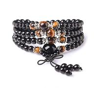 MYXJX beaded bracelets, Natural Stone Black Obsidian with Tiger Eye Stone Bracelet Men Women 108 Beads Stretch Bracelets 6mm 8mm Buddha Rosary