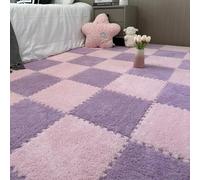 MYXJX carpet tiles, Plush interlocking carpet tiles Foam Puzzle Mat, 10 Square Interlocking Tiles, Fluffy Carpet For Living Room, Bedroom(Purple+pink)