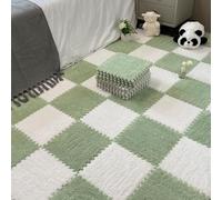 MYXJX carpet tiles, Plush interlocking carpet tiles Foam Puzzle Mat, 10 Square Interlocking Tiles, Fluffy Carpet For Living Room, Bedroom(White+mint Green)
