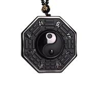 MYXJX jade pendant, Natural Obsidian Dragon Phoenix the Eight Trigrams Pendant Amulet(C)