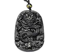 MYXJX obsidian necklace, Beautiful Chinese Handwork Natural Jade Black Obsidian Carved Dragon Amulet Lucky Pendant Necklace Fashion Jewelry
