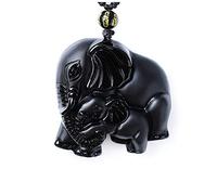MYXJX obsidian necklace, Natrual Obsidian Carved Elephant Nose God of Wealth Lucky Pendants Black Obsidian Necklace Pendant