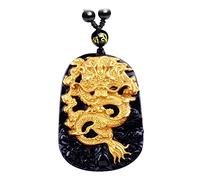 MYXJX obsidian necklace, Natural Black Obsidian Carving Dragon Lucky Amulet Pendant Necklace For Women Men pendant
