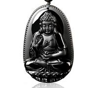 MYXJX obsidian necklace, Natural Obsidian Men Women Buddha Pendant Necklace