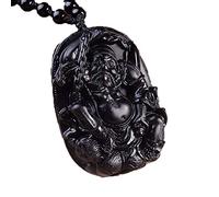 MYXJX obsidian necklace, Natural Obsidian Zhong Kui Men Women Pendant Necklace