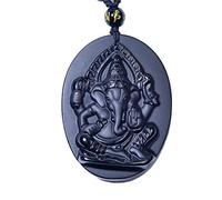 MYXJX obsidian necklace, Obsidian Elephant Ganesha Amulet Pendant Chain Obsidian Blessing Lucky Pendants