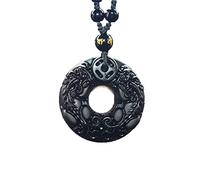 MYXJX obsidian necklace, Stone Obsidian Carving Circle Pixiu Amulet pendant Necklace Jade Pendant Fine Jewelry