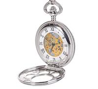 MYXJX pocket watch, Antique Hunter Quartz Roman Numerals Pocket Watch for Men with Chain Silver
