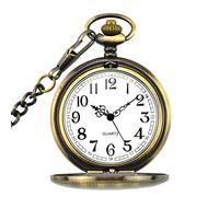 MYXJX pocket watch, Pocket Watch Classical Sculptured Fob Pocket Watch with Short Chain for Men Women - Gift for Birthday Anniversary Day Christmas Fathers Day(Bronze)