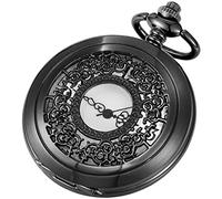 MYXJX Pocket Watch, Pocket Watch Unique Hollow Design ES with Chain Suitable for Birthday Christmas Gift Father's Day(Black)