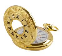 MYXJX Pocket Watch, Vintage Roman Number Quartz Steampunk Pocket Watch with Chain for Men Birthday Christmas Gifts(Gold)