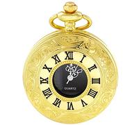 MYXJX Pocket Watch, Vintage Roman Number Quartz Steampunk Pocket Watch with Chain for Men Birthday Christmas Gifts(Black)