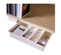 MYXJX under desk storage, Self Adhesive Under Desk Drawer Box, Hidden Pop-Up Organizer Tray,S,White(Large)