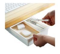 MYXJX under desk storage, Self Adhesive Under Desk Drawer Box, Hidden Pop-Up Organizer Tray,S,White(Medium)