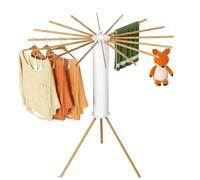 MYXLINK Clothes Drying Rack Foldable,Space Saving Tripod Laundry Drying Rack Clothing with 16 Clothes Drying Poles, Perfect for Indoor,Outdoor,Balcony,RV and Traveling (Wooden)