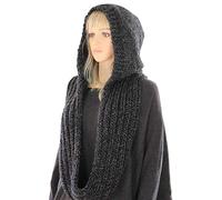 Myya Women Winter Crochet Knit Hood Infinity Scarf Outdoor Windproof Warm Long Shawl Wrap Solid Color Earflap Hat Neck Warmer