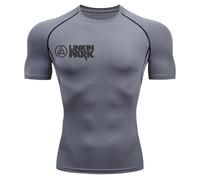 MYYLY Linkin Park Men's Short-Sleeved T-Shirt, Breathable Compression T-Shirts, Casual, Soft T-Shirts, Sweat-Wicking, Dry T-Shirt, Fashionable Summer Clothing for Fitness, E-M