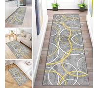 MYYNLI Rug Runner Hallway Non-Slip 50 x 150 cm White Gold Circle Decorative Art Pattern Washable Sold by the Metre Bedroom Corridor Carpet Runner Long, Length Adjustable, Width 40-120 cm