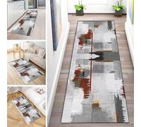 MYYNLI Rug Runner Hallway Non-Slip 70 x 120 cm Red Grey Sewing Pattern Washable Sold by the Metre Bedroom Corridor Carpet Runner Long, Length Adjustable, Width 40-120 cm