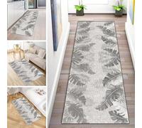 MYYNLI Rug Runner Hallway Non-Slip 70 x 200 cm Grey Leaves Decorative Art Pattern Washable Sold by the Metre Bedroom Corridor Carpet Runner Long, Length Adjustable, Width 40-120 cm