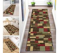 MYYNLI Rug Runner Hallway Non-Slip 90 x 420 cm Green Vintage Splice Washable Sold by the Metre Bedroom Corridor Carpet Runner Long, Length Adjustable, Width 40-120 cm
