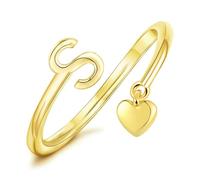 MYYOII Gold Initial Ring for Women Dainty Heart with Initial Tarnish 14K Gold Plated Alphabet Letter Rings Open Statement Ring Adjustable Thumb Pinky Ring for Women, Adjustable, Copper, Gold, No