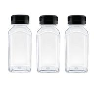 MYYZMY 3 Pcs 8 Ounce Plastic Juice Bottles, Reusable Bulk Beverage Containers for Juice, Milk and Other Beverages, Black lid
