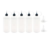 MYYZMY 5 Pcs Needle Tip Bottle, 120ml /4 Ounce Precision Tip Applicator Bottles, with 2 Pcs Mini Funnel, Black Lid