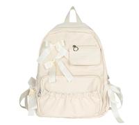 MYZCYBFC Japanese girl bow backpack cute college style large capacity backpack pleats fresh and sweet (Off-White)