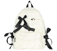 MYZCYBFC Japanese girl bow backpack cute college style large capacity backpack pleats fresh and sweet (White)
