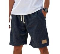 MYZCYBFC Men's Shorts, Retro Breathable Linen Loose Shorts, Fashionable Casual Shorts (Navy Blue,L)