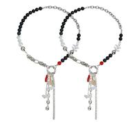 MYZCYBFC Pearl chain tassel necklace, multi-element patchwork necklace, imitation pearl shell pendant, can be stacked. (2 items)