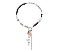 MYZCYBFC Pearl chain tassel necklace, multi-element patchwork necklace, imitation pearl shell pendant, can be stacked. (Steel)