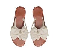 MYZCYBFC Women's bow-tie slippers, stylish beach flats, summer slip-on sandals, soft and comfortable, with non-slip soles. (Off-White,5.5)