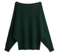 MYZCYBFC Women's Off-Shoulder Knitted Long-Sleeved Pullover, Loose Batwing Sleeve top, Cable Knit Sweater (Dark Green)
