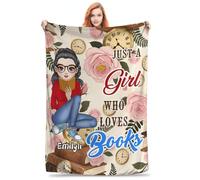 MYZQIFF Custom Name Just A Girl Who Loves Book Reading Throw Blanket, Personalized My Reading Book Wearable Hooded Blanket, Books Lovers Gifts for Read Bookish, Bookworm Literary Gift