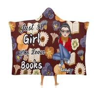 MYZQIFF Custom Name Just A Girl Who Loves Book Reading Throw Blanket, Personalized My Reading Book Wearable Hooded Blanket, Books Lovers Gifts for Read Bookish, Bookworm Literary Gift