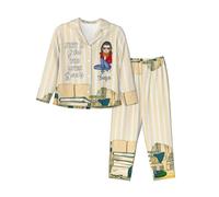 MYZQIFF Just a Girls Who Love Books Pajamas Set for Women Girl, Personalized Book Lover Pajamas Sleepwear, Custom Name Books Reading Lover Long Sleeve Pjs Set Gift for Bookish, Reader, Bookworm