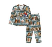 MYZQIFF Just a Girls Who Love Books Pajamas Set for Women Girl, Personalized Book Lover Pajamas Sleepwear, Custom Name Books Reading Lover Long Sleeve Pjs Set Gift for Bookish, Reader, Bookworm