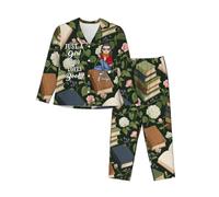 MYZQIFF Just a Girls Who Love Books Pajamas Set for Women Girl, Personalized Book Lover Pajamas Sleepwear, Custom Name Books Reading Lover Long Sleeve Pjs Set Gift for Bookish, Reader, Bookworm