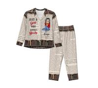 MYZQIFF Just a Girls Who Love Books Pajamas Set for Women Girl, Personalized Book Lover Pajamas Sleepwear, Custom Name Books Reading Lover Long Sleeve Pjs Set Gift for Bookish, Reader, Bookworm