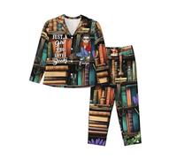 MYZQIFF Just a Girls Who Love Books Pajamas Set for Women Girl, Personalized Book Lover Pajamas Sleepwear, Custom Name Books Reading Lover Long Sleeve Pjs Set Gift for Bookish, Reader, Bookworm