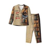 MYZQIFF Just a Girls Who Love Books Pajamas Set for Women Girl, Personalized Book Lover Pajamas Sleepwear, Custom Name Books Reading Lover Long Sleeve Pjs Set Gift for Bookish, Reader, Bookworm