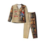 MYZQIFF Just a Girls Who Love Books Pajamas Set for Women Girl, Personalized Book Lover Pajamas Sleepwear, Custom Name Books Reading Lover Long Sleeve Pjs Set Gift for Bookish, Reader, Bookworm