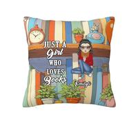 MYZQIFF Personalized Girl Who Loves Reading Book Throw Pillow Covers for Women, Customized Name Just A Girl Who Loves Book Reading Throw Pillow, Books Lovers Gifts for Bookish,Literary Bookworm Gift
