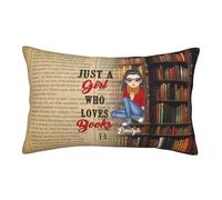 MYZQIFF Personalized Girl Who Loves Reading Book Throw Pillow Covers for Women, Customized Name Just A Girl Who Loves Book Reading Throw Pillow, Books Lovers Gifts for Bookish,Literary Bookworm Gift