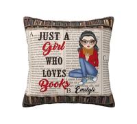MYZQIFF Personalized Girl Who Loves Reading Book Throw Pillow Covers for Women, Customized Name Just A Girl Who Loves Book Reading Throw Pillow, Books Lovers Gifts for Bookish,Literary Bookworm Gift